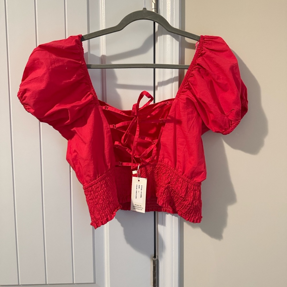 Red Puff Sleeve Women's Top